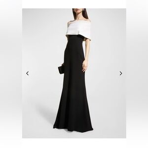 Lela Rose Black and White Off-Shoulder Gown